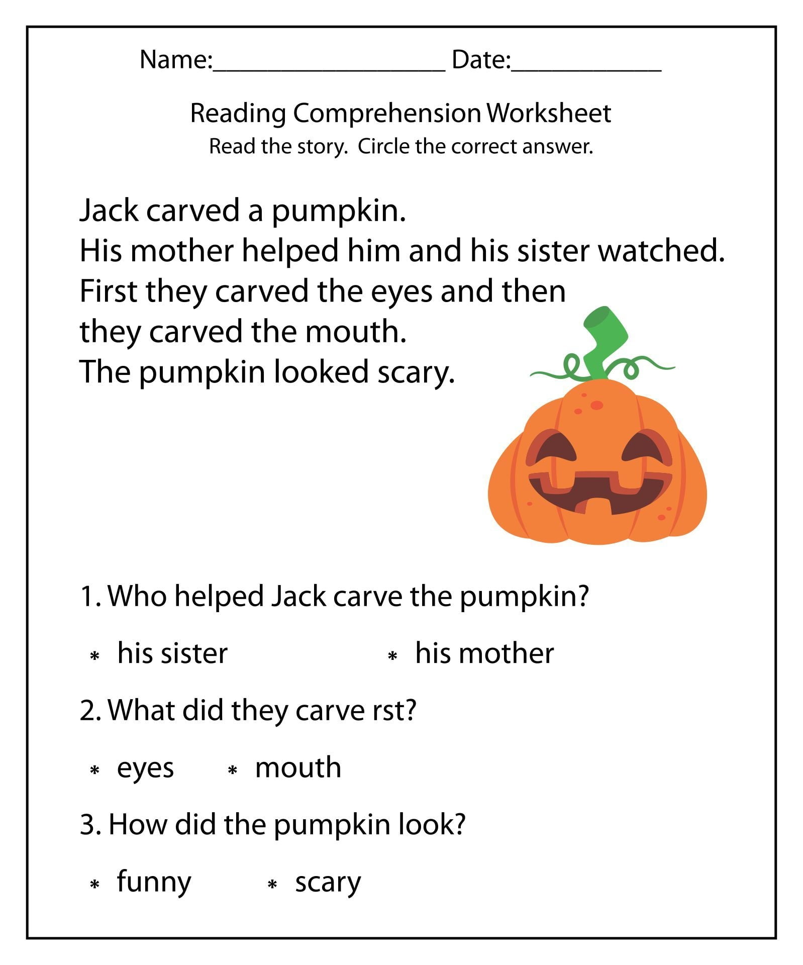 Halloween Reading Worksheets Free