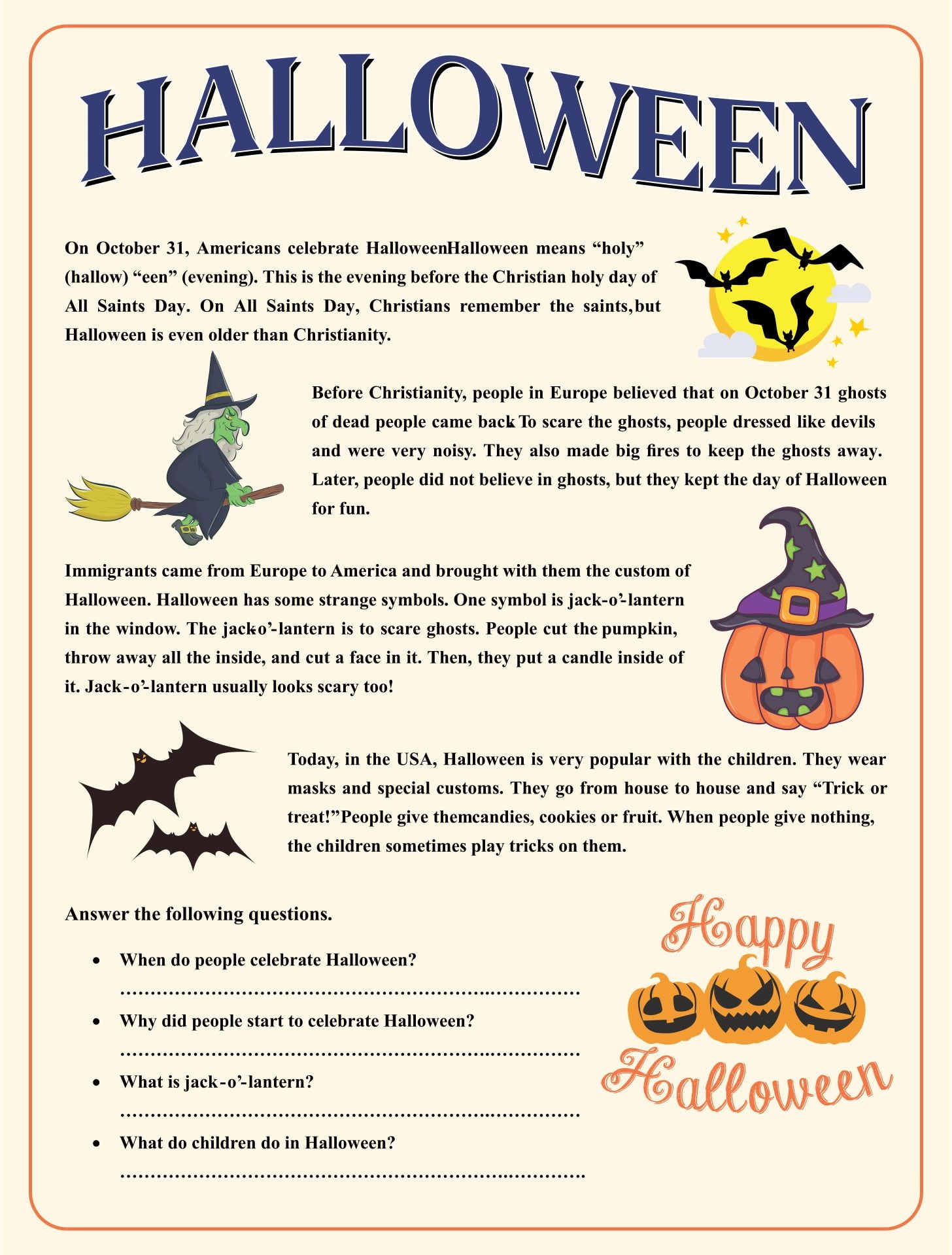 Free Printable Halloween Reading Comprehension Worksheets
