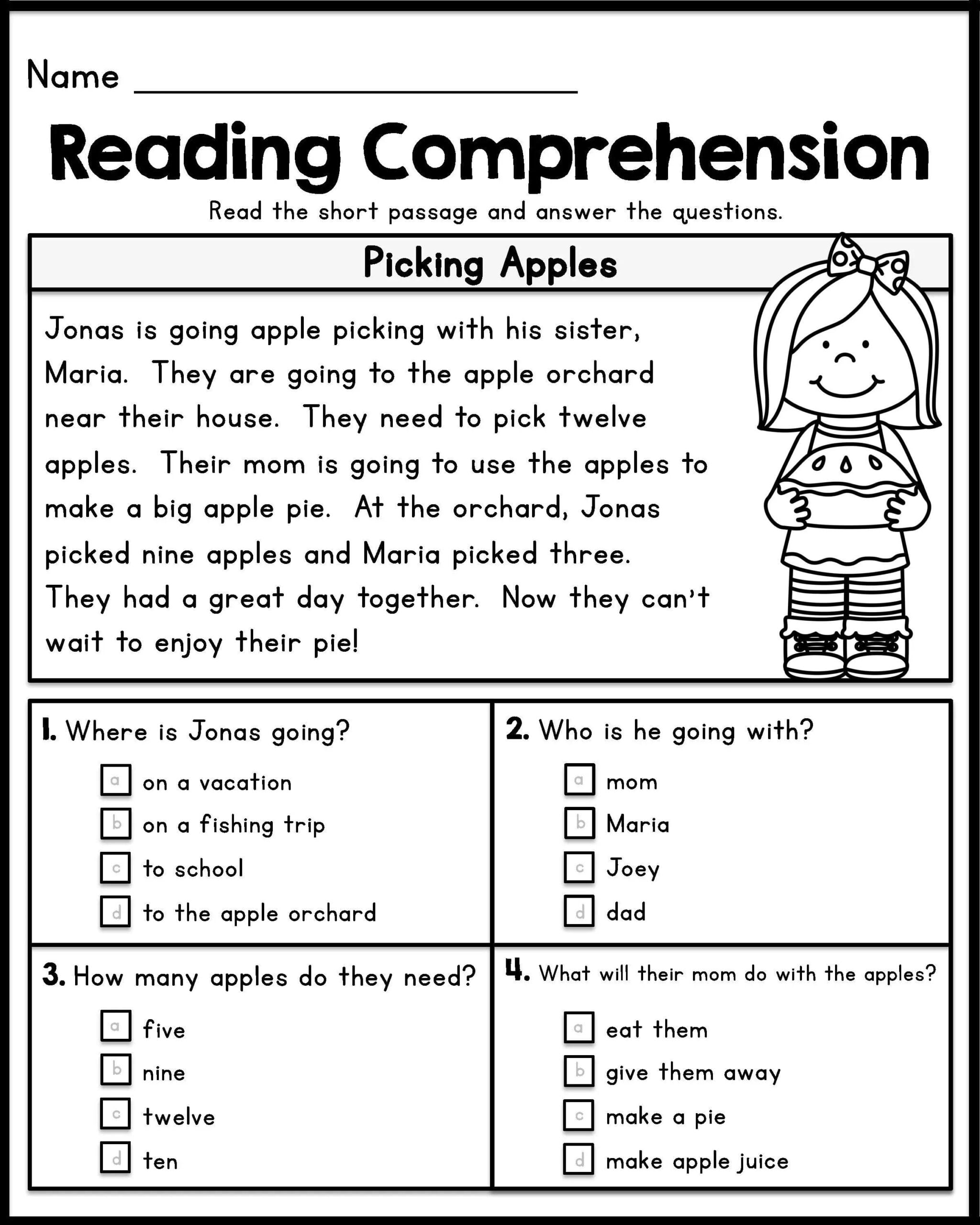 Reading Comprehension 1st Grade Worksheets Pdf Printable