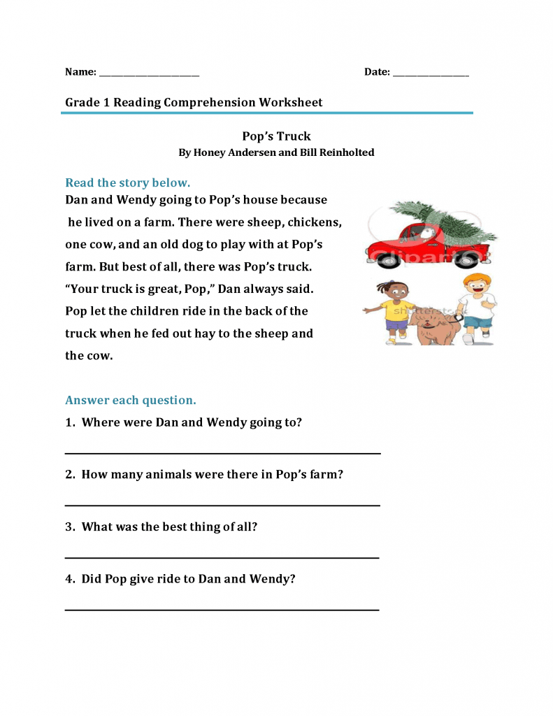 One-page Reading Printable Worksheet First Grade Short Story