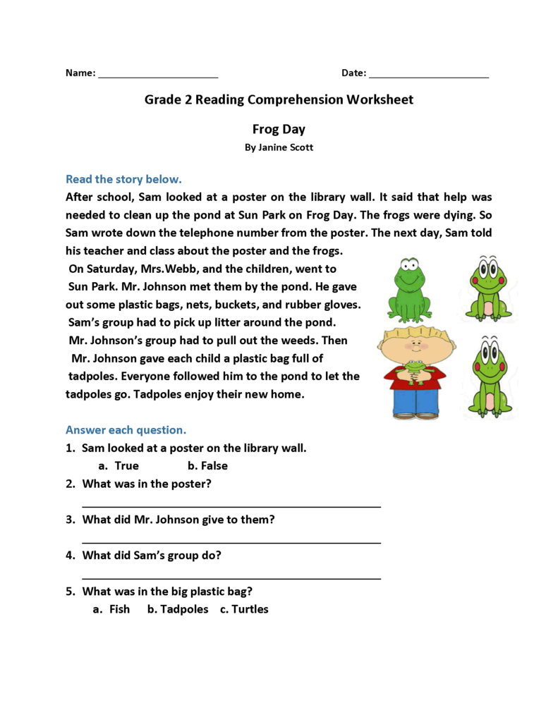 Free Worksheets Reading Comprehension 2nd Grade