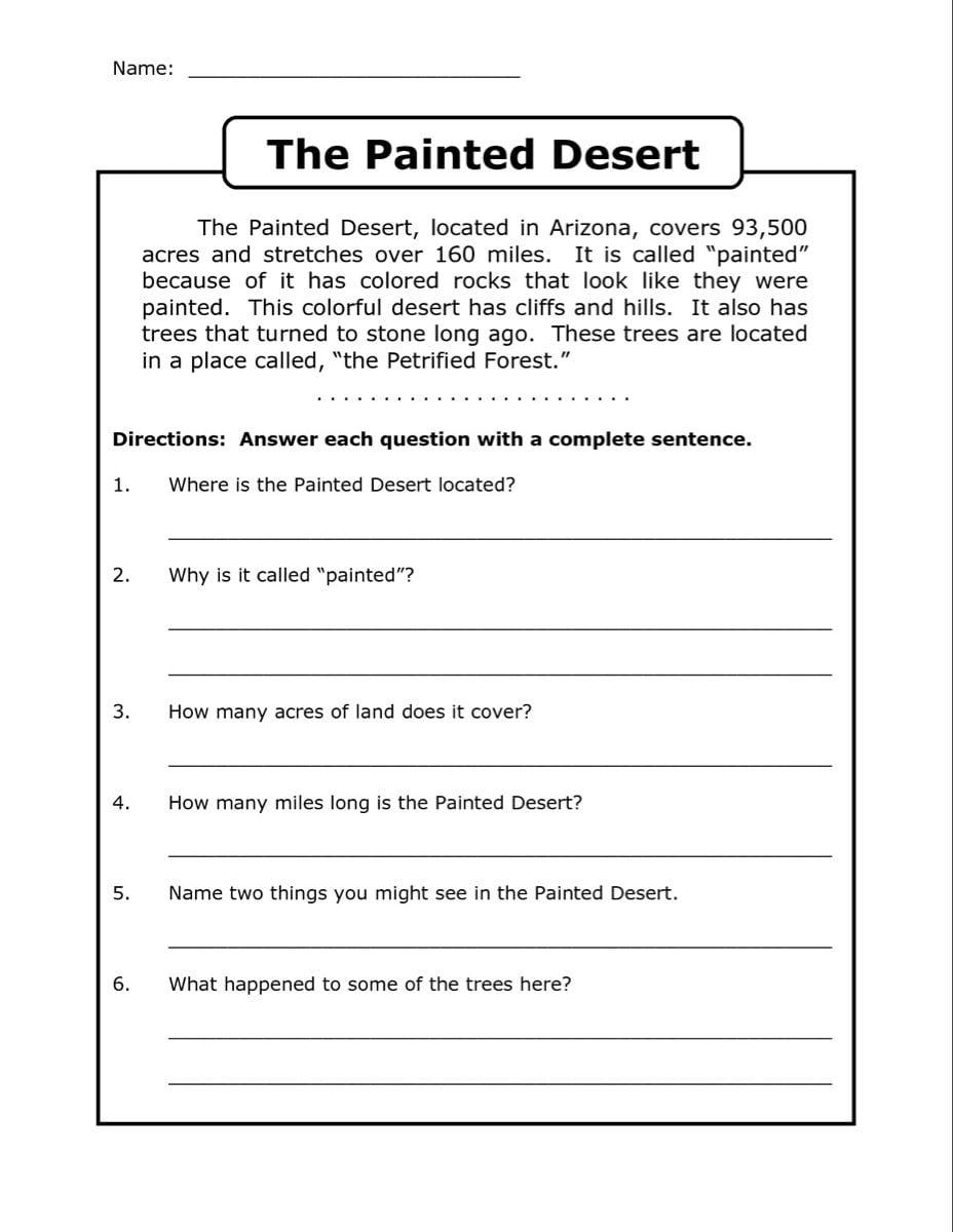 Printable Reading Comprehension Worksheets 4th Grade