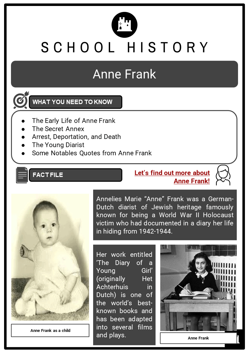 Anne Frank Facts Worksheets Early Life Secret Annex Arrest