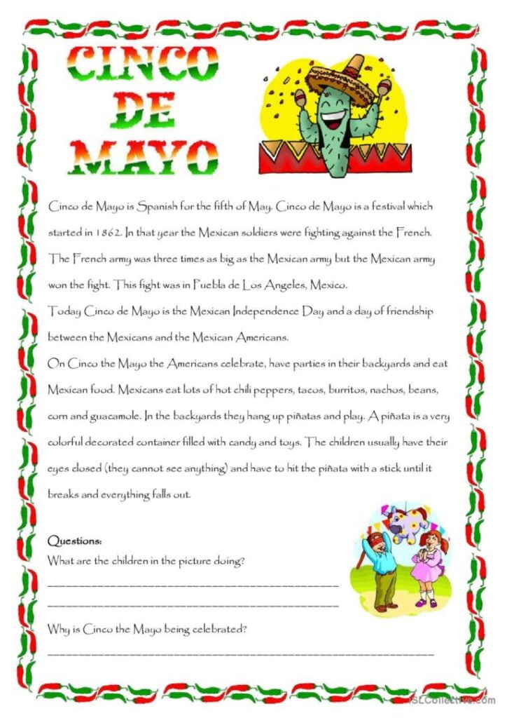 CInco De Mayo Reading For Detail de English ESL Worksheets Pdf Doc