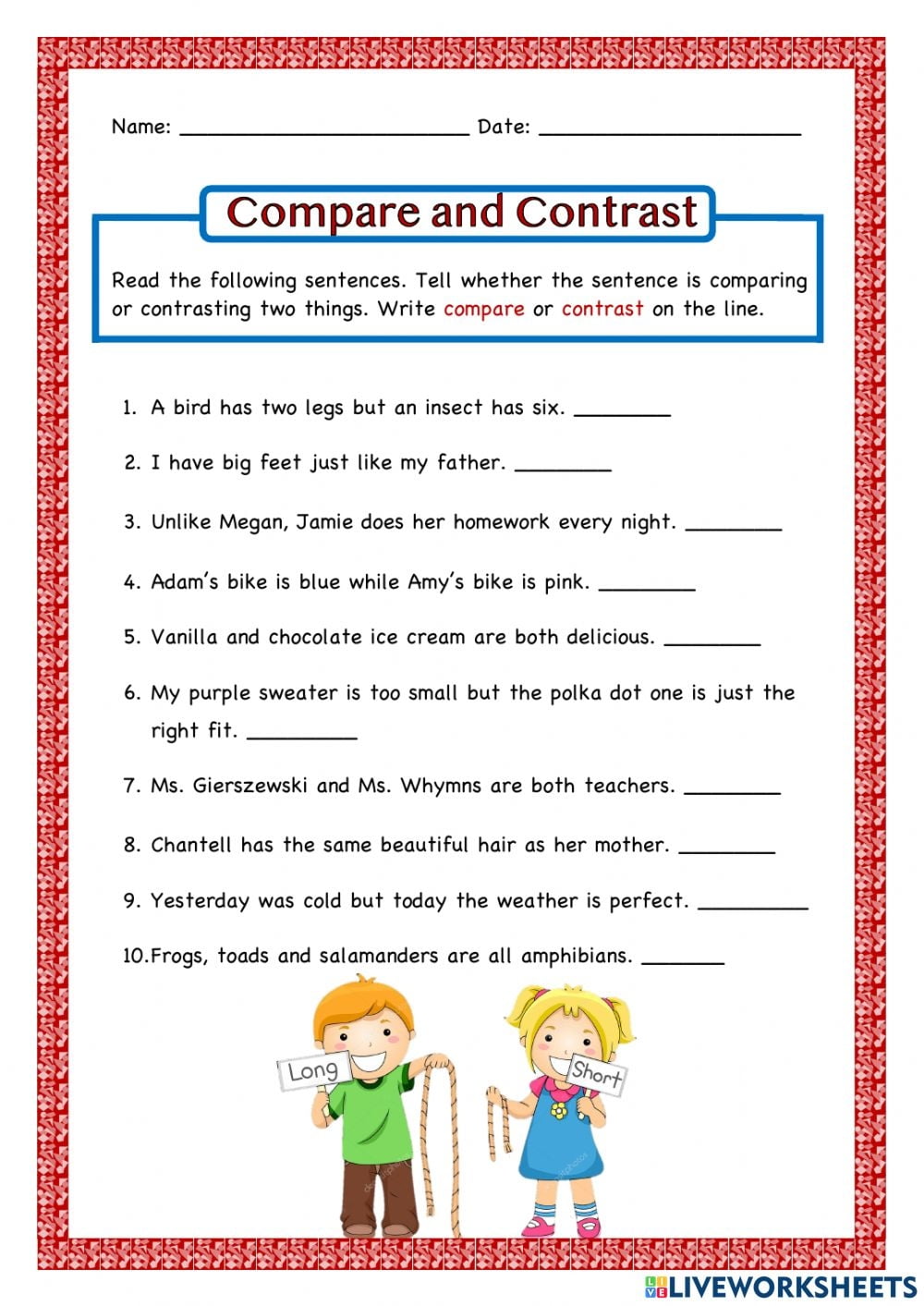 Compare And Contrast Free Online Exercise