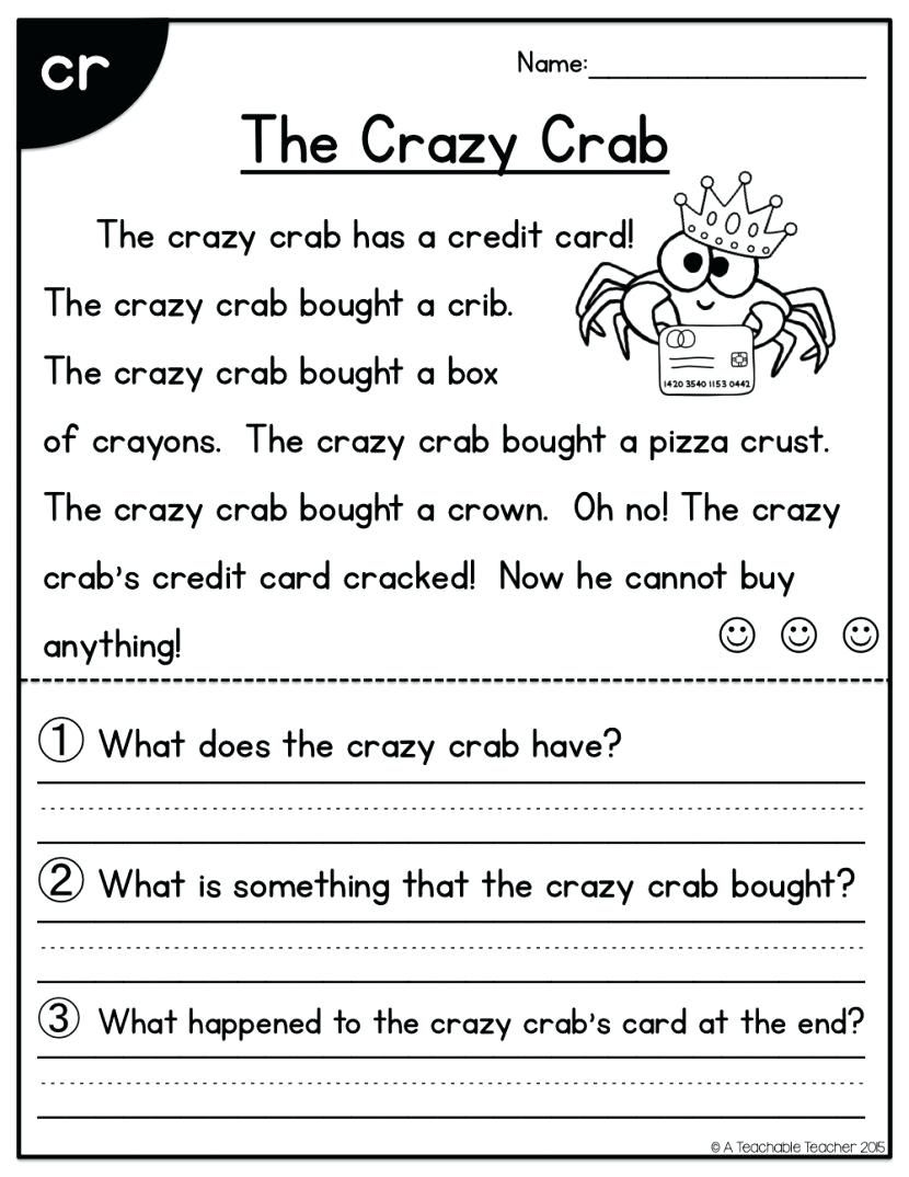 First Grade Free Printable Reading Worksheets