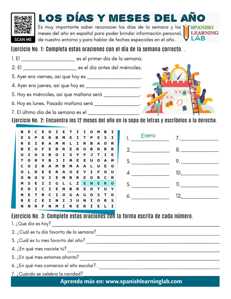 Days And Months In Spanish PDF Worksheet SpanishLearningLab