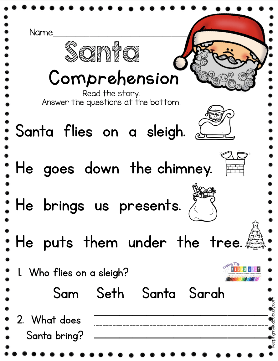 Free Printable Christmas Reading Comprehension Worksheets