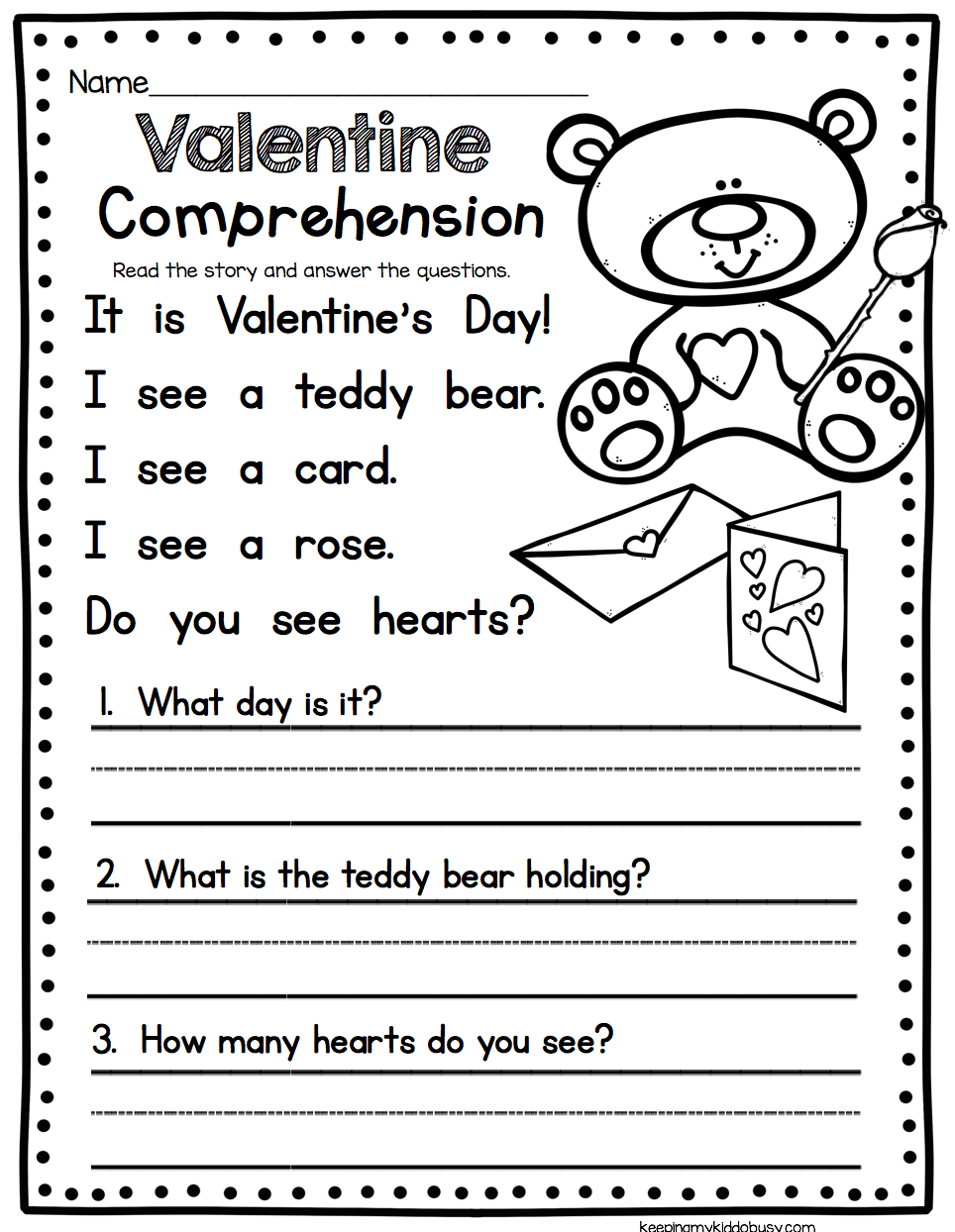 Free Printable Valentine Day Reading Comprehension Worksheets