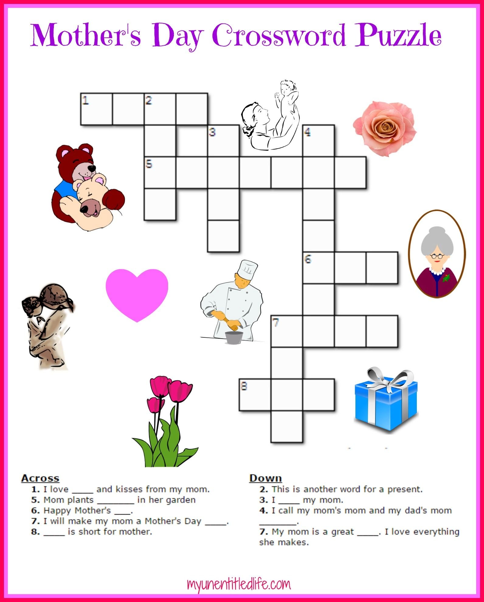 Free Mother s Day Crossword Puzzle Printable
