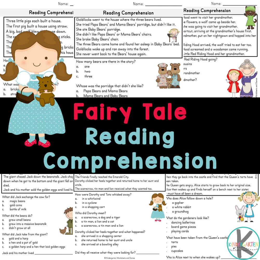 FREE Printable Fairy Tale Reading Comprehension Worksheets