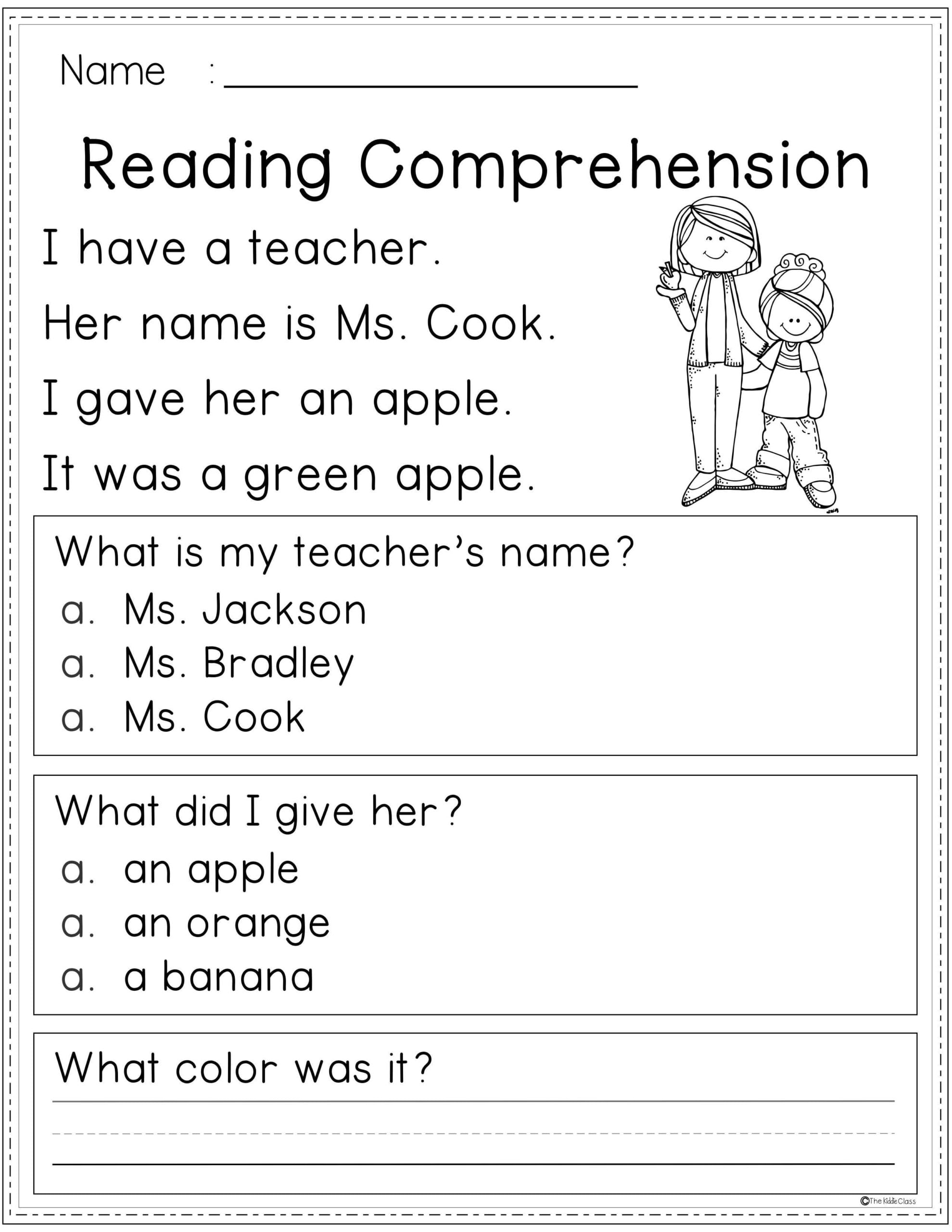 Free Printable Beginning Reading Comprehension Worksheets