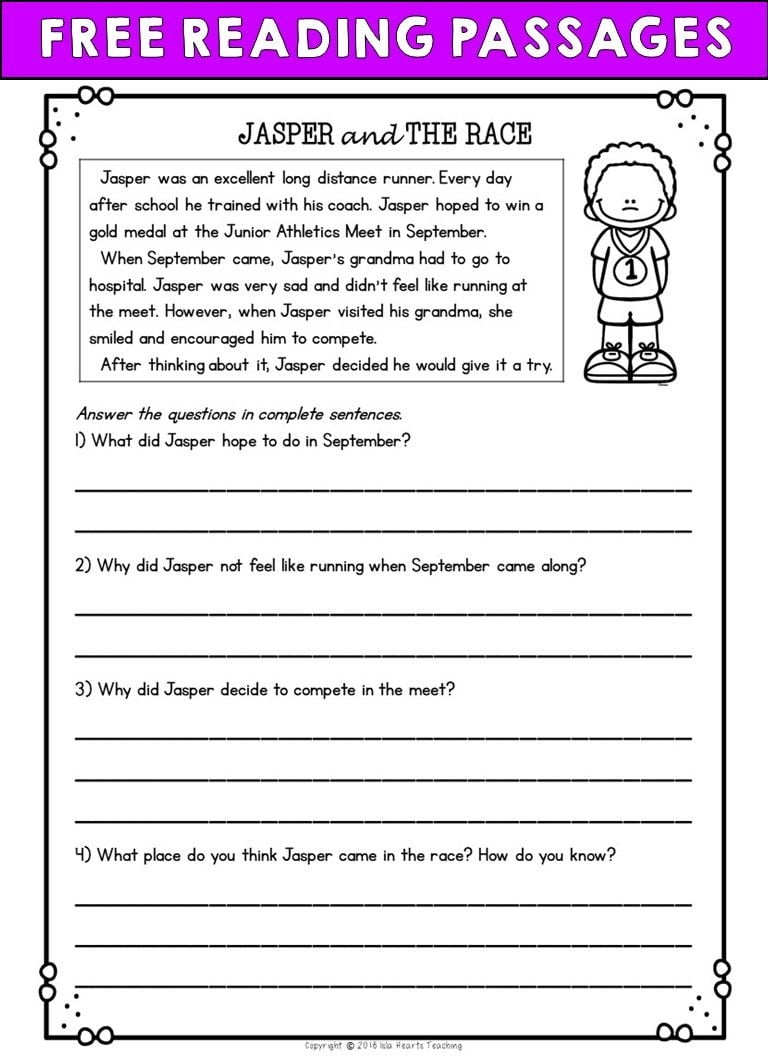 Second Grade Reading Comprehension Worksheets Printable