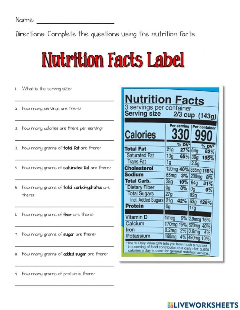 Nutrition Facts Label Worksheet