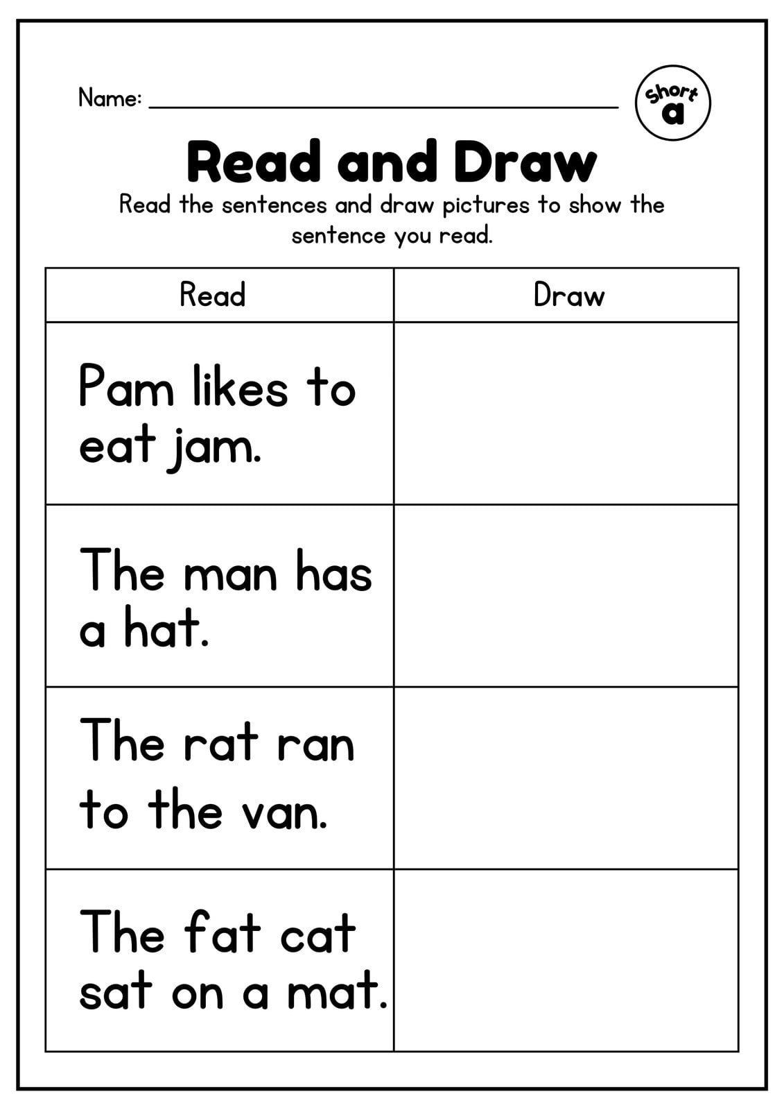 Free Printable Read And Draw Worksheets