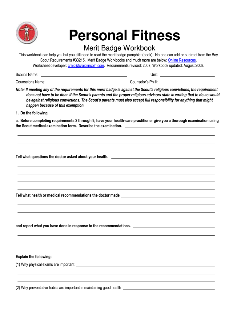 Personal Fitness Merit Badge Workbook Fill Out Sign Online DocHub