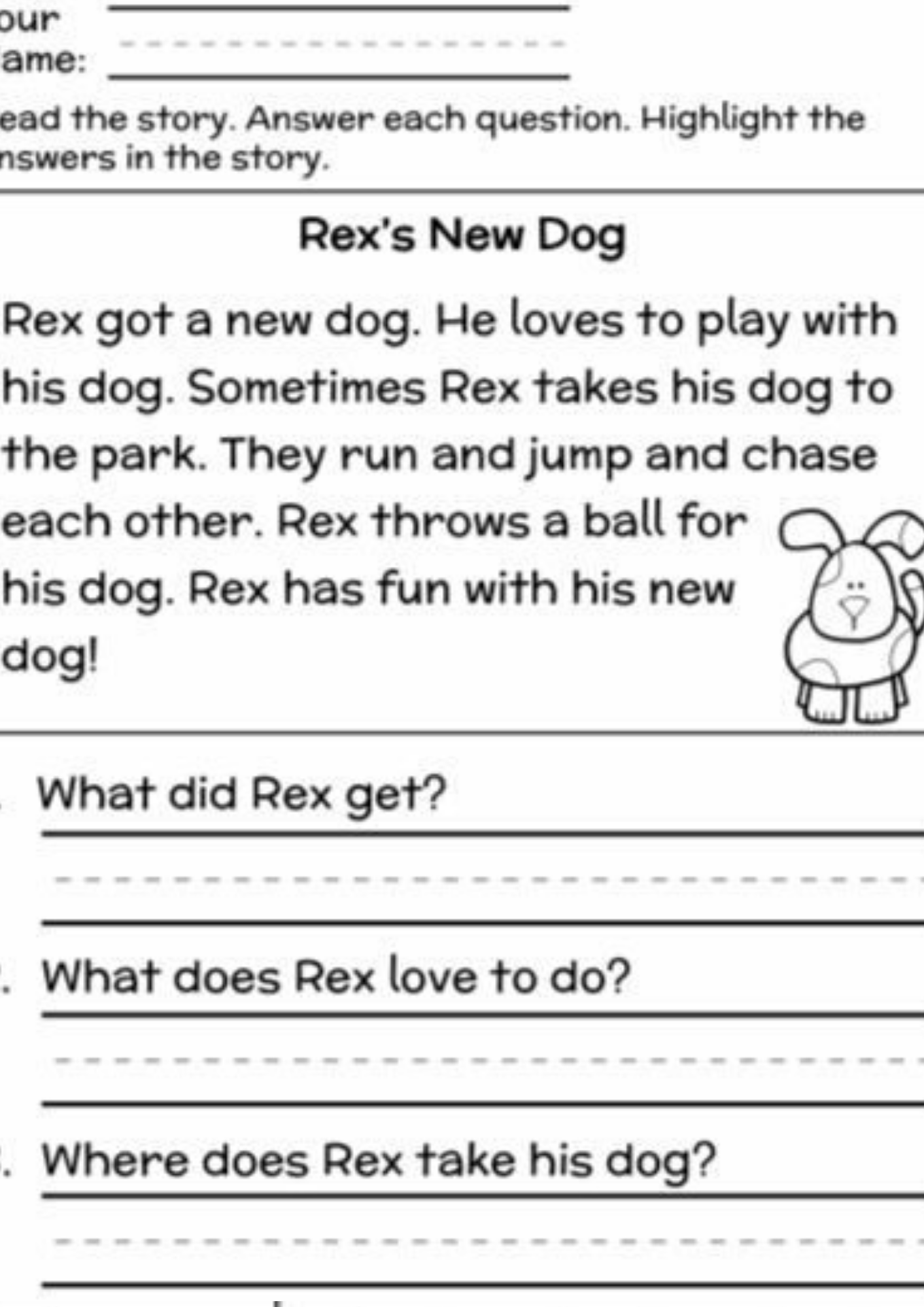 Free Printable First Grade Reading Comprehension Worksheets
