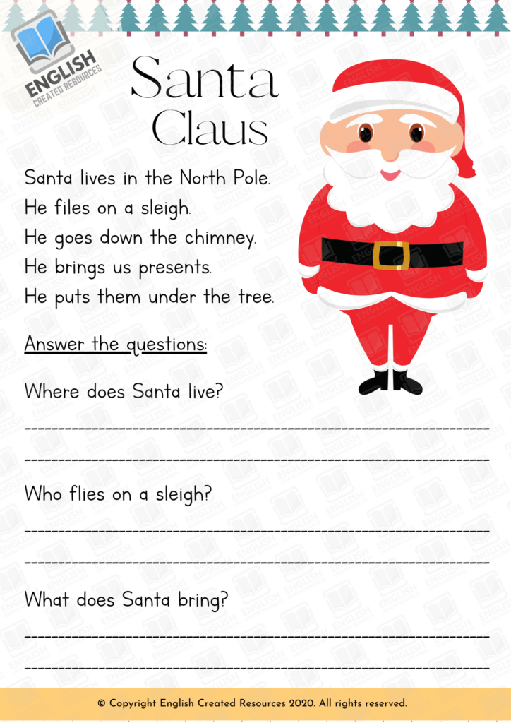 Reading Comprehension Christmas English Created Resources