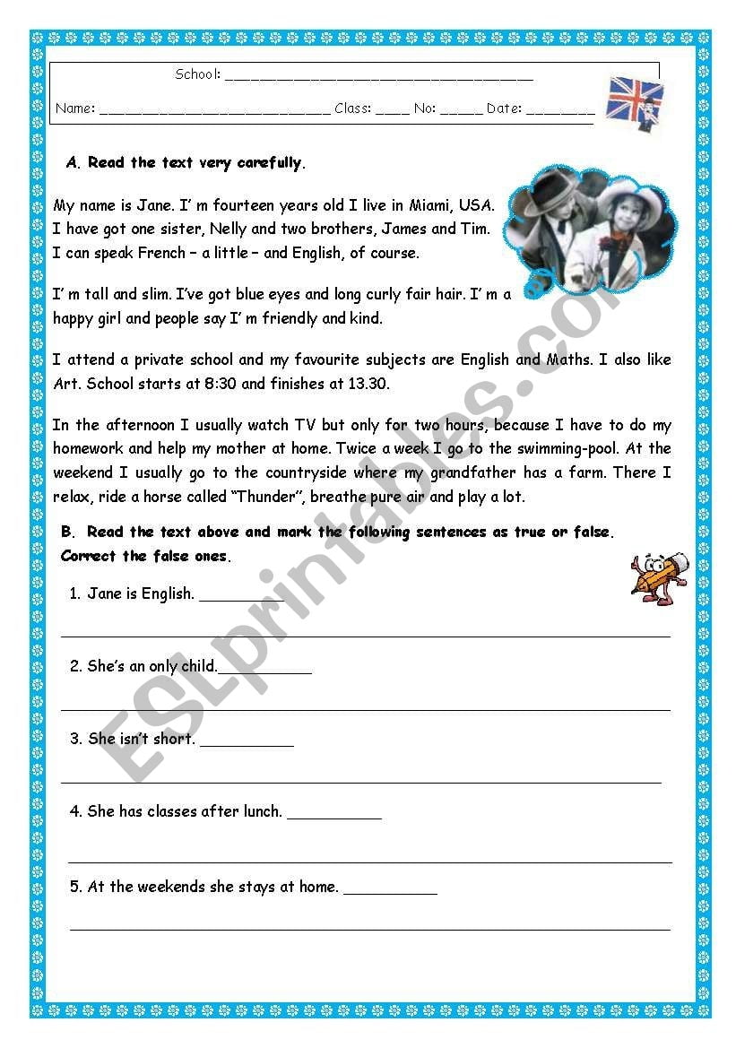 READING COMPREHENSION ESL Worksheet By Rosario Pacheco