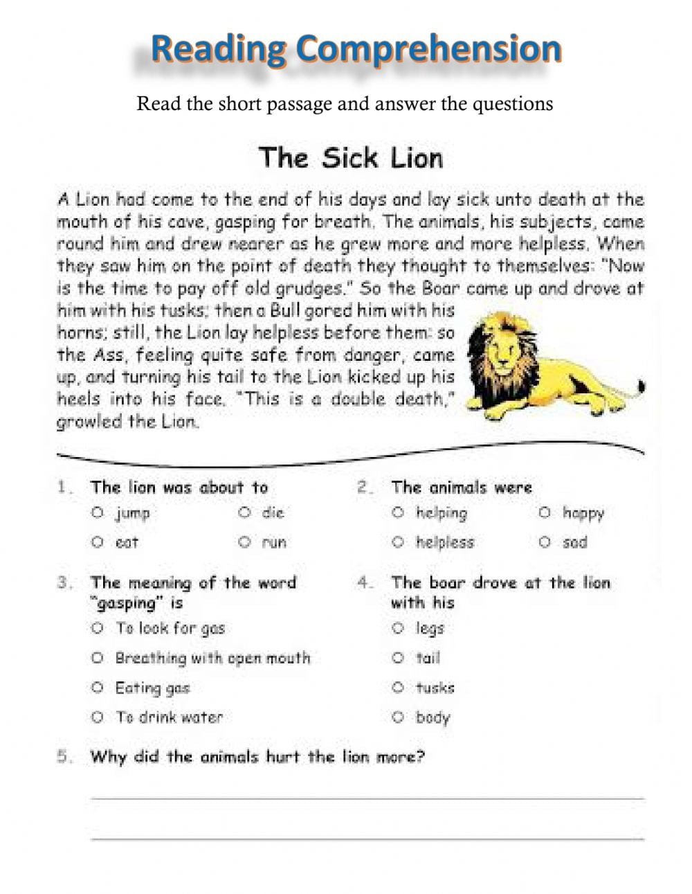 Reading Comprehension Worksheets 5th Grade Printable