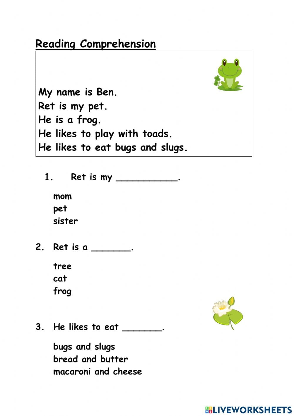 Reading Comprehension Worksheets Kindergarten
