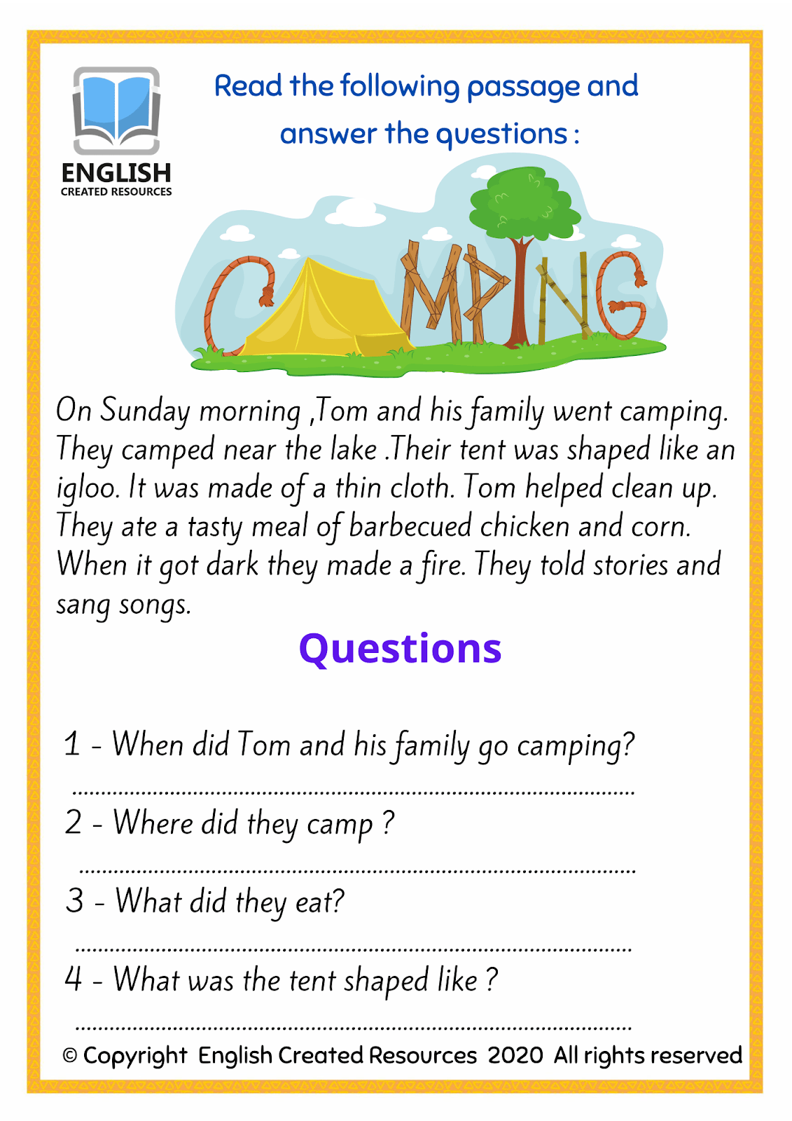 Printable Worksheets Read And Answer