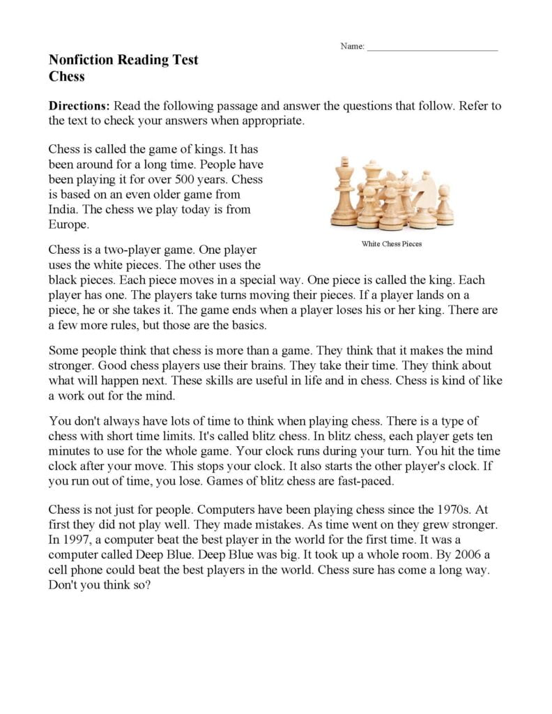 Free Printable Reading Comprehension Worksheets For High School 