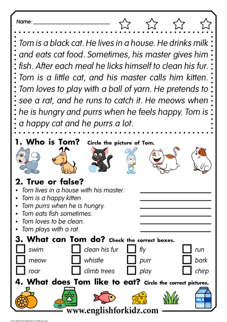 Reading Comprehension Worksheets Thomas The Cat