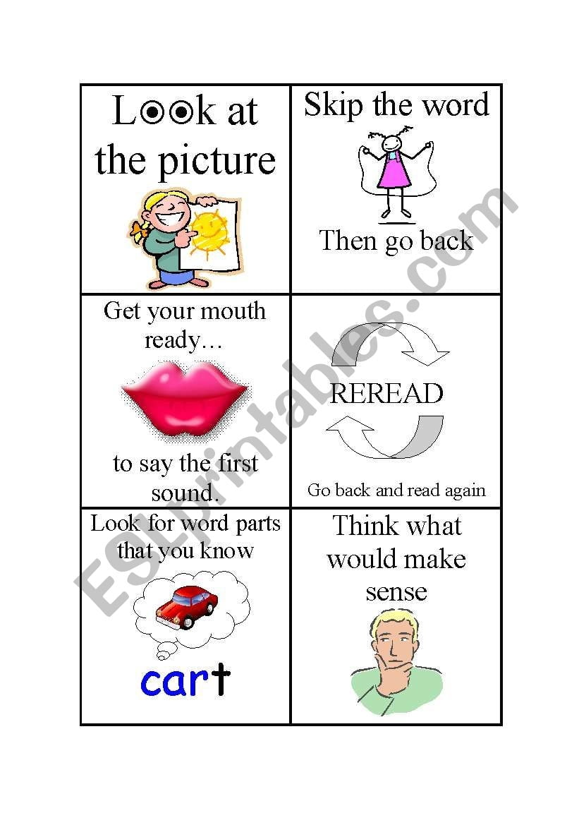 Reading Strategy Card ESL Worksheet By Loritschan