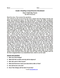 Free Printable Worksheets For Grade 5- Reading Comprehension