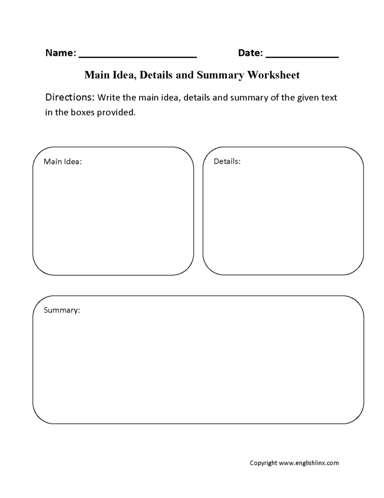 Reading Worksheets Main Idea Worksheets Main Idea Worksheet Reading Worksheets Reading Summary Worksheet