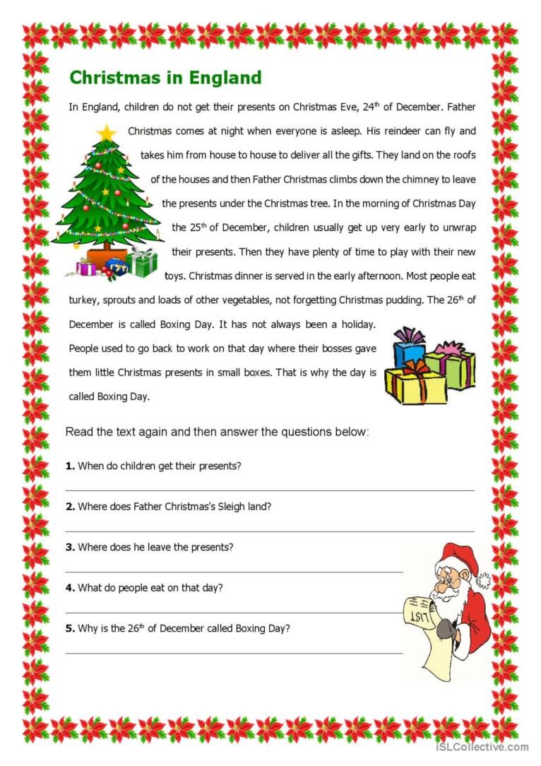 Free Printable Christmas Worksheets Reading Comprehension