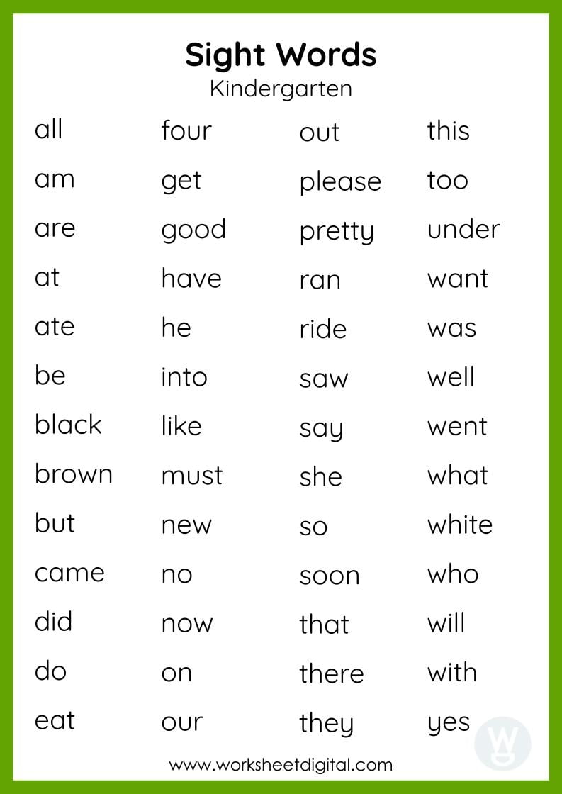 kindergarten reading worksheets sight words