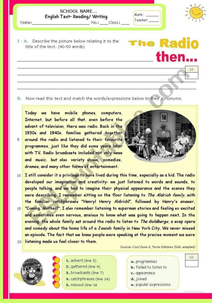 The Radio Then And Now Reading Comprehension Test Worksheet For Intermediate Students ESL Worksheet By Mena22