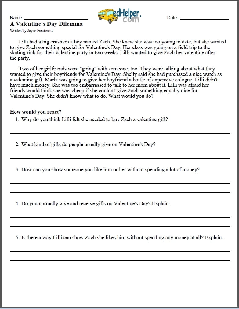 Valentine s Day Worksheets Free PDF Printables EdHelper