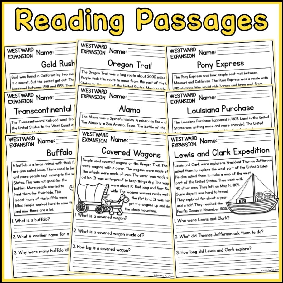 Westward Expansion Social Studies Reading Comprehension Passages K 2 Made By Teachers