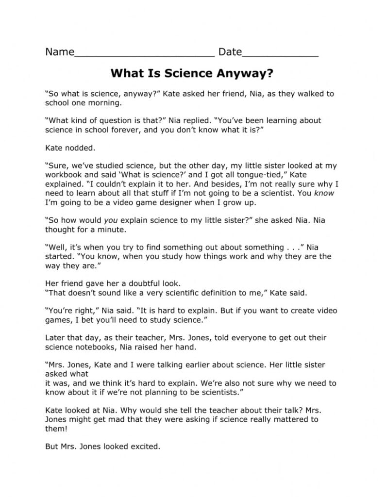 What Is Science Anyway Passage Worksheet