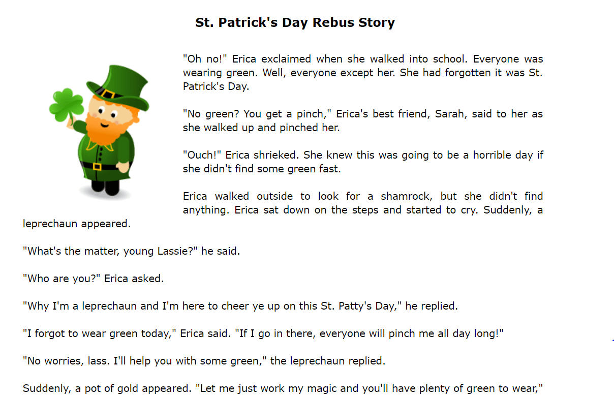 Printable St Patrick's Day Reading Comprehension Worksheets Pdf