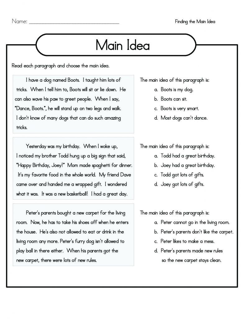 4th Grade Reading Comprehension Worksheets Best Coloring Pages For Kids Reading Comprehension Worksheets Main Idea Worksheet Paragraph Writing Worksheets
