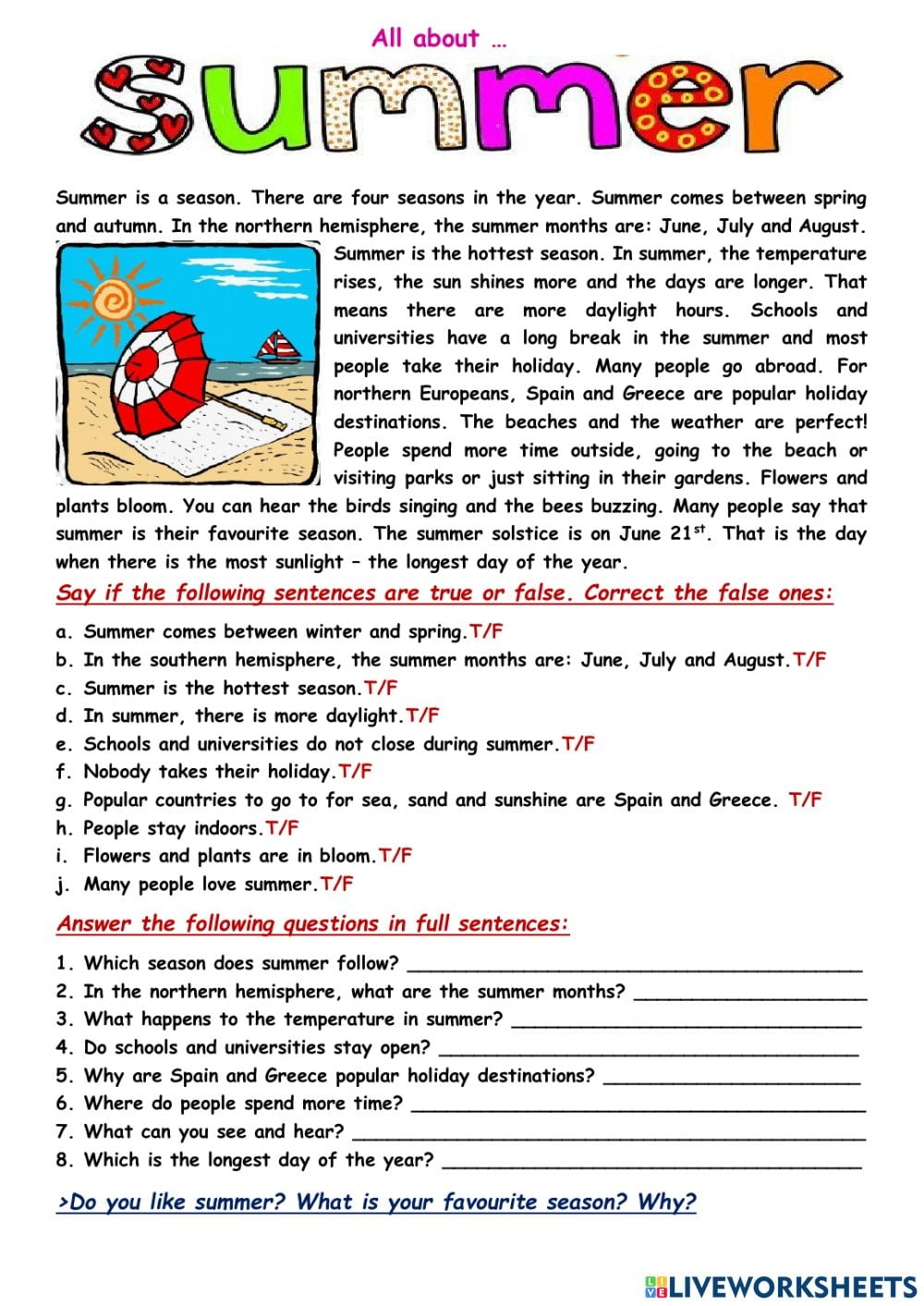 Summer Reading Worksheets   Reading Worksheet Printable