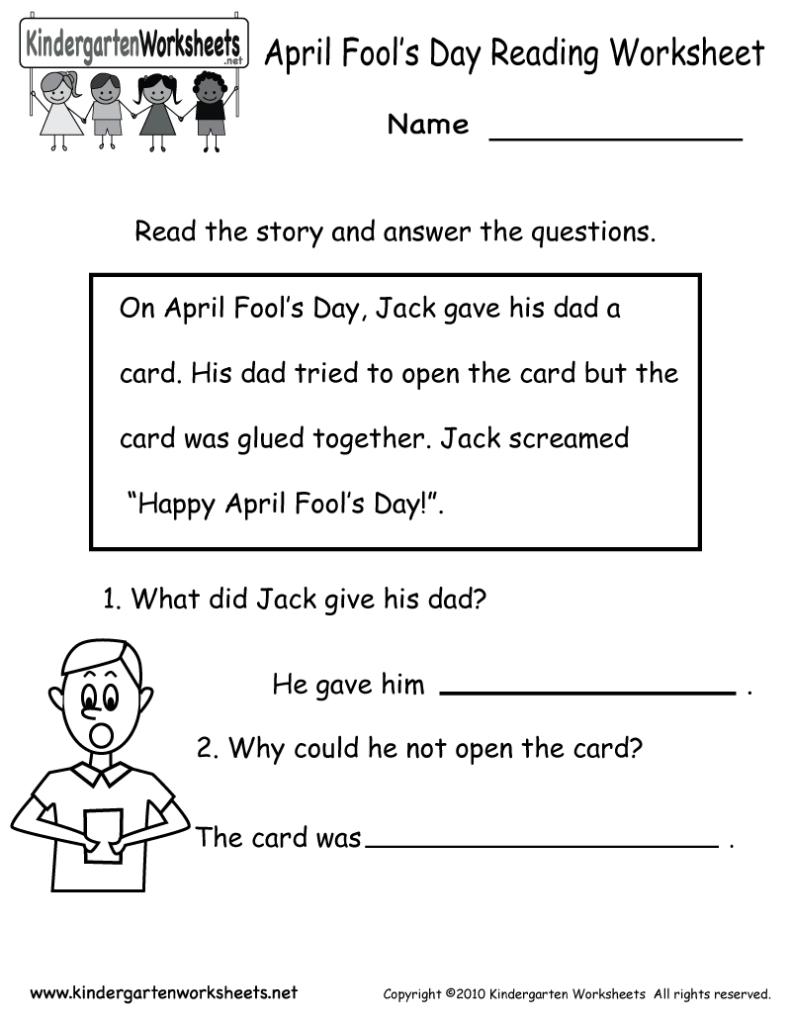 April Fools Day Reading Worksheet For Kindergarten Free Printable Reading Worksheets Kindergarten Reading Worksheets Reading Comprehension Practice
