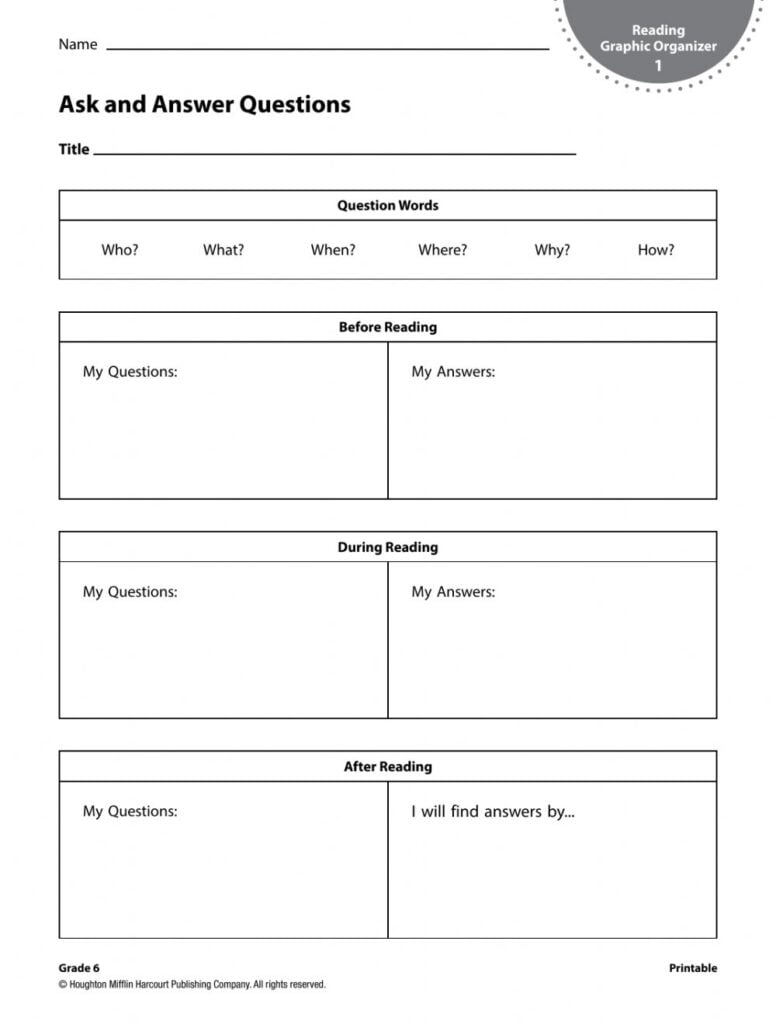 Ask And Answer Questions Graphic Organizer Worksheet