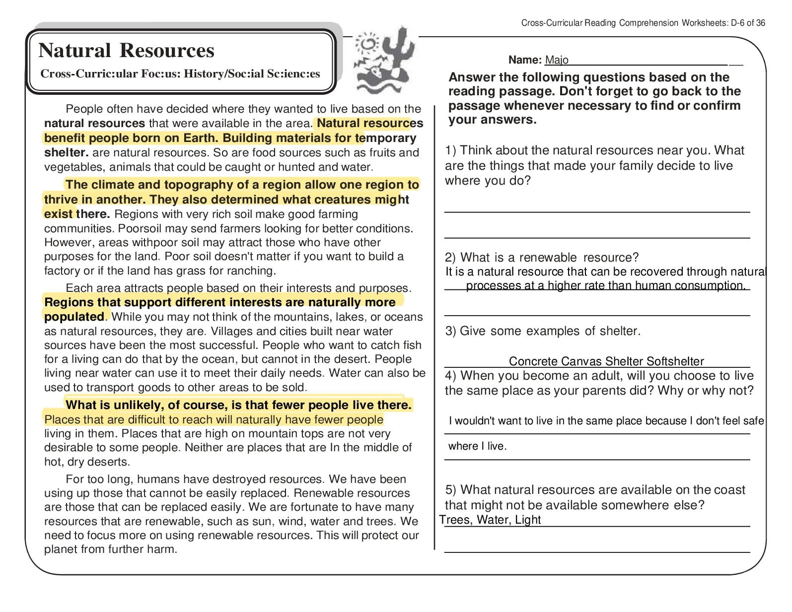 Cross-curricular Reading Comprehension Worksheets