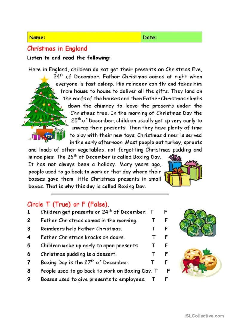 Christmas In England Reading For Det English ESL Worksheets Pdf Doc