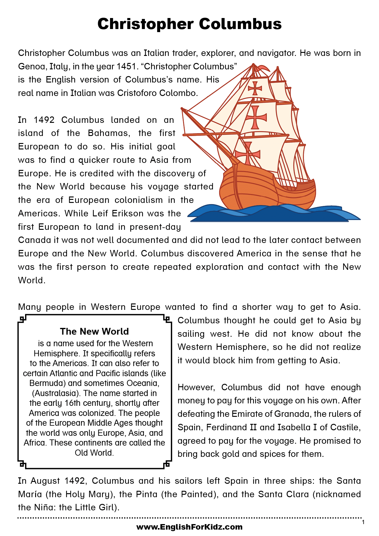 Columbus Day Worksheets And Reading Comprehension