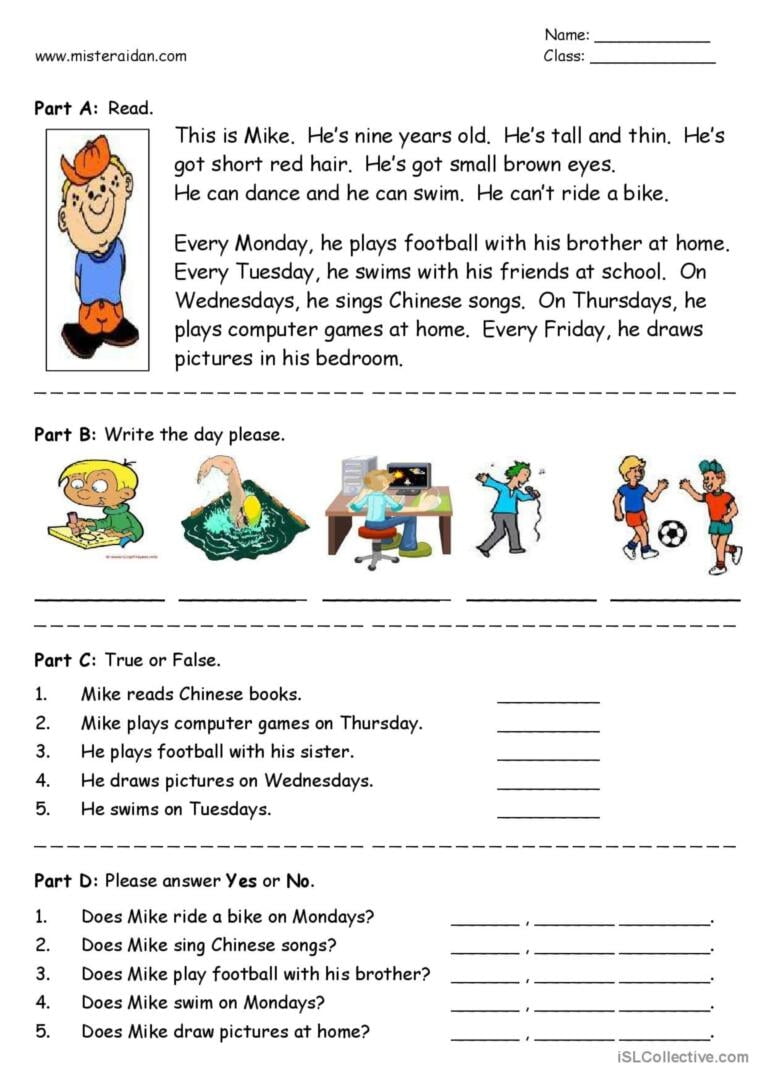 Easy Reading Comprehension Worksheets