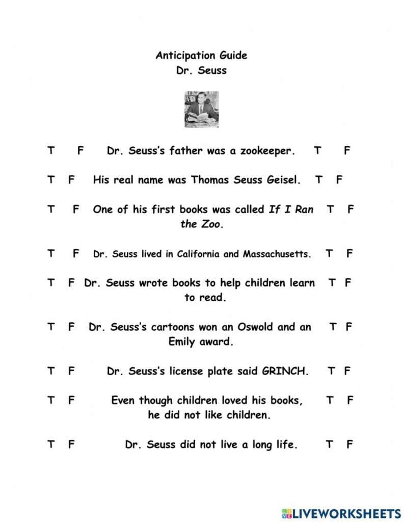 Dr Seuss Reading Comprehension Worksheet