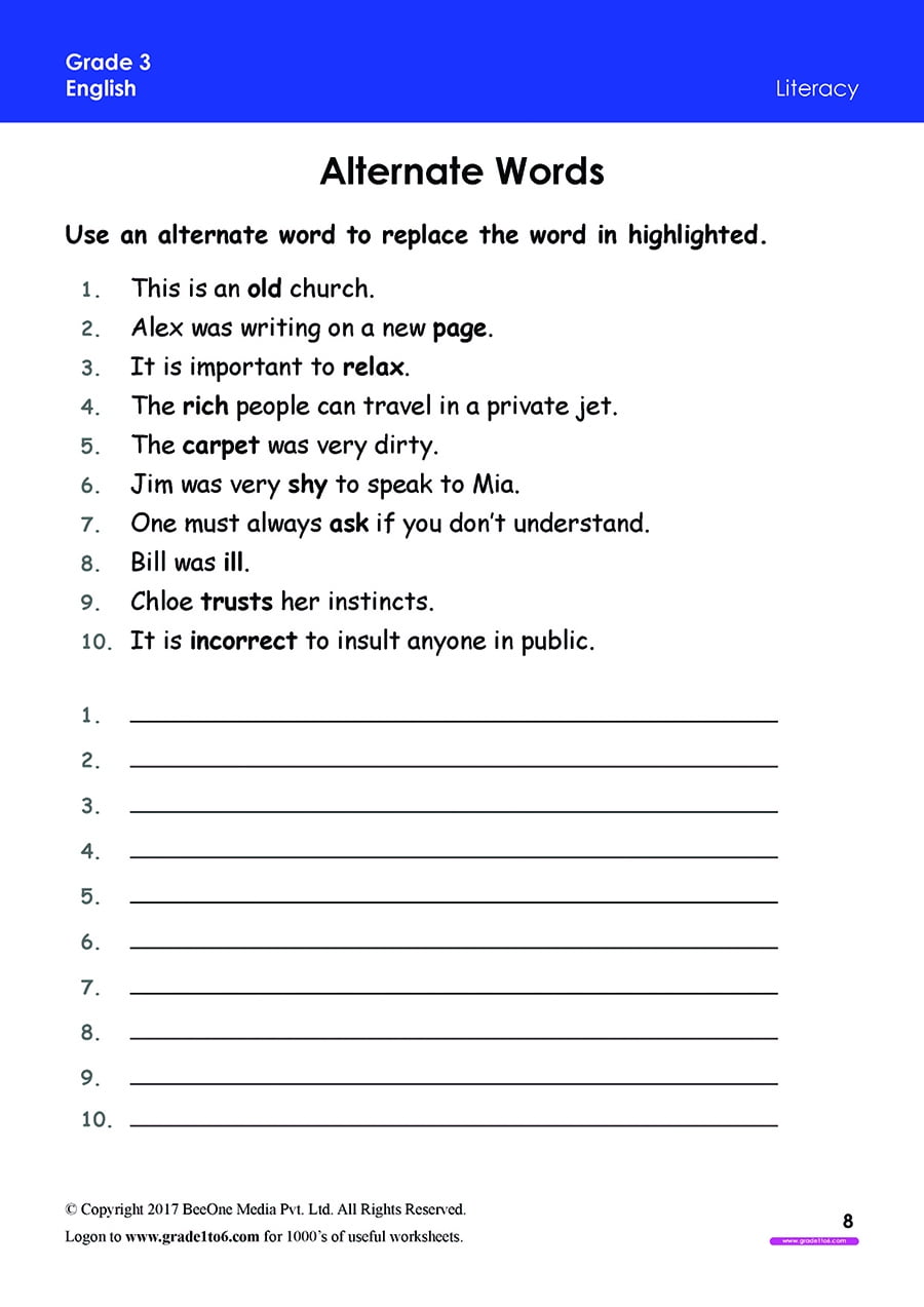 K12 3rd Grade Printable Worksheets Reading
