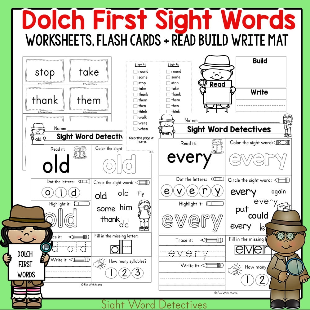 One-page Reading Printable Worksheets First Grade High Frequency Words