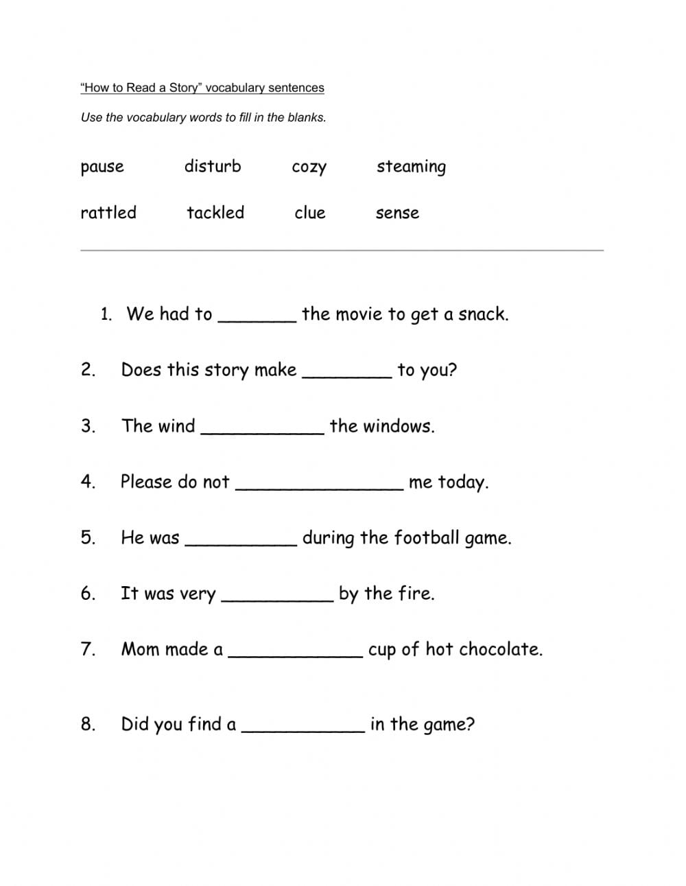 How To Read A Story Fill In Blank Vocabulary Worksheet